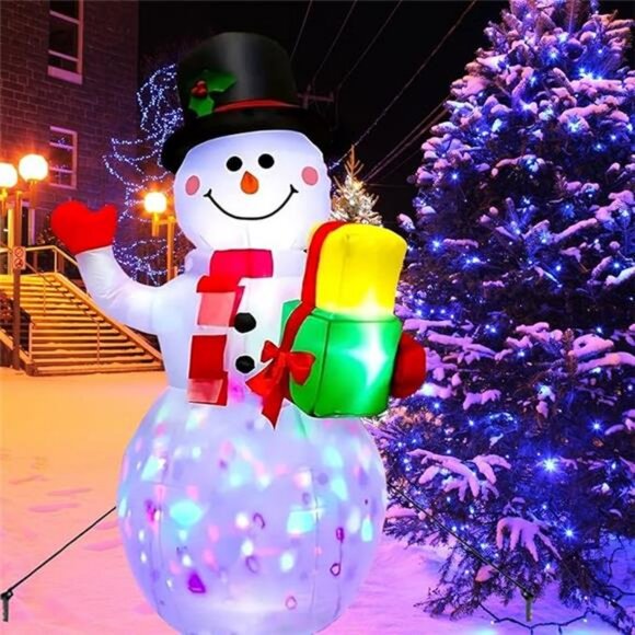 5FT Christmas Inflatables Snowman with Rotating Lights, Blow Up Snowman Outdoor - Picture 7 of 7